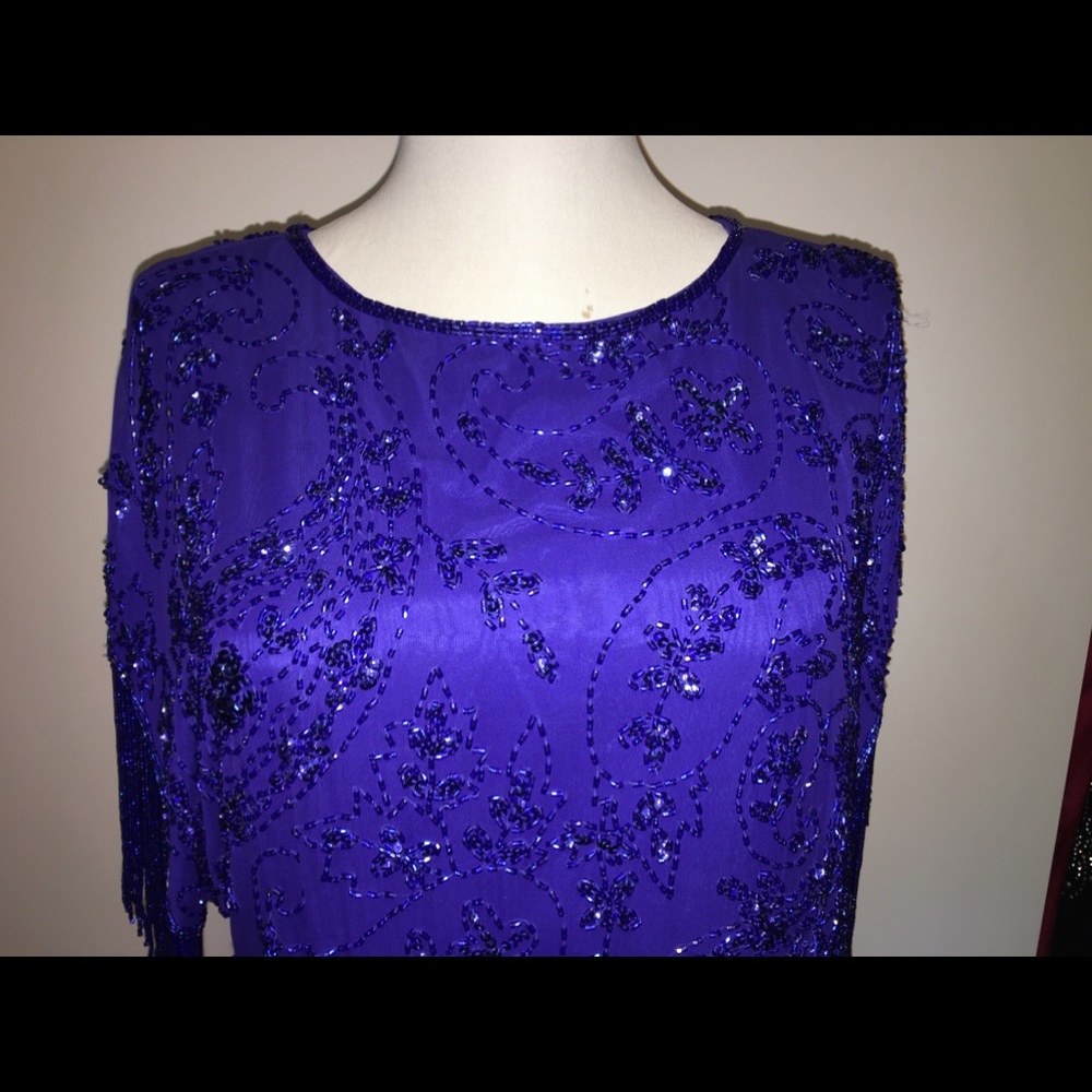 Blue beaded and sequins dress